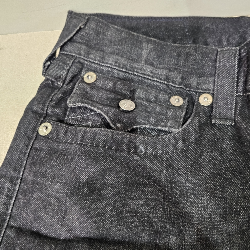 True Religion Straight Leg Jeans Size 32" Inseam 32" Black w/Black Stitch - Picture 14 of 16